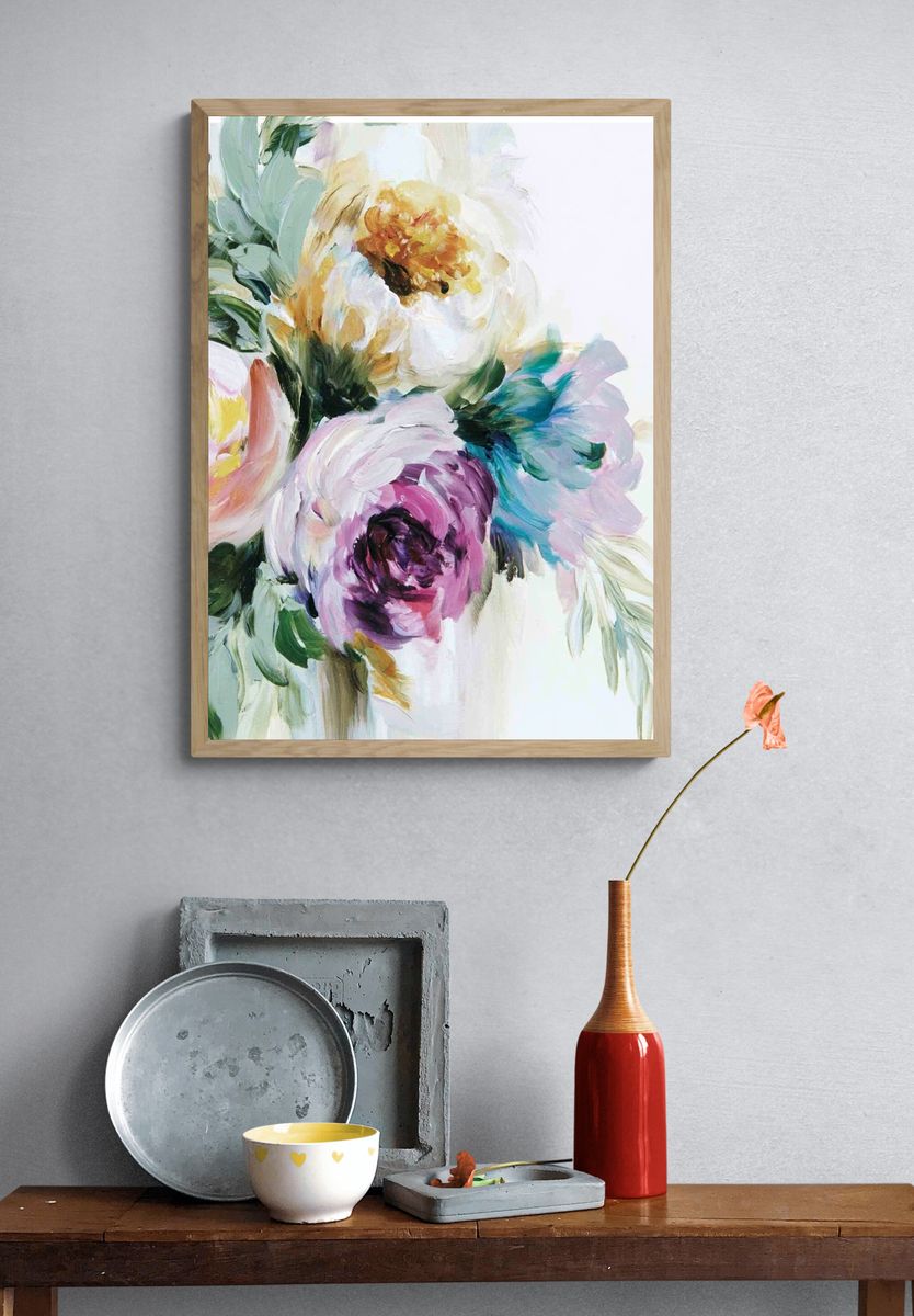 Pastel Floral Bouquet Illustration Poster. — room view 3