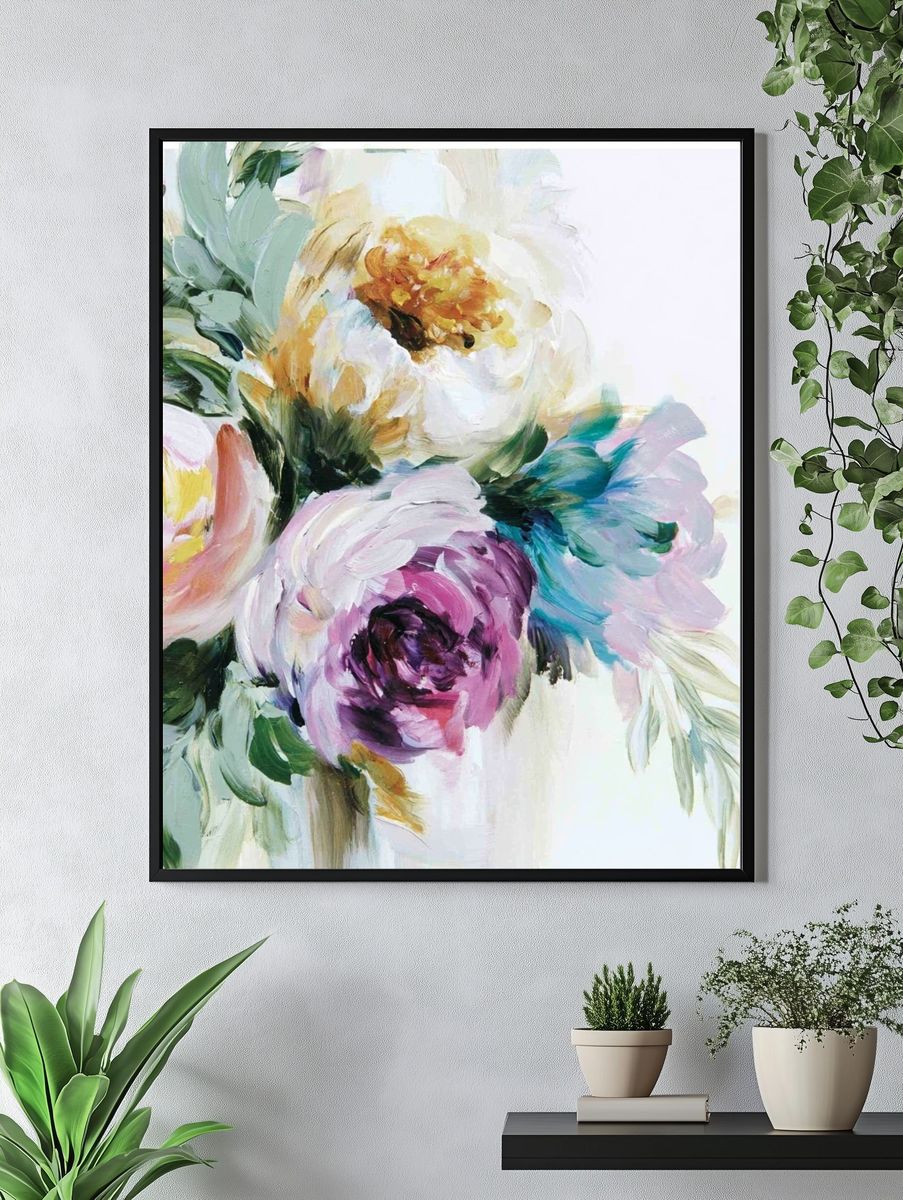 Pastel Floral Bouquet Illustration Poster. — room view 4