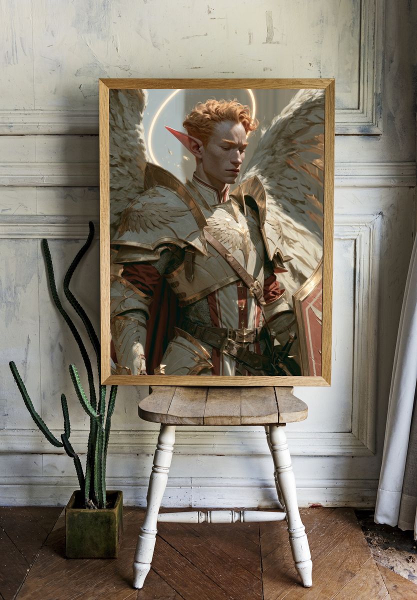 Winged Elf Warrior Fantasy Print. — room view 1