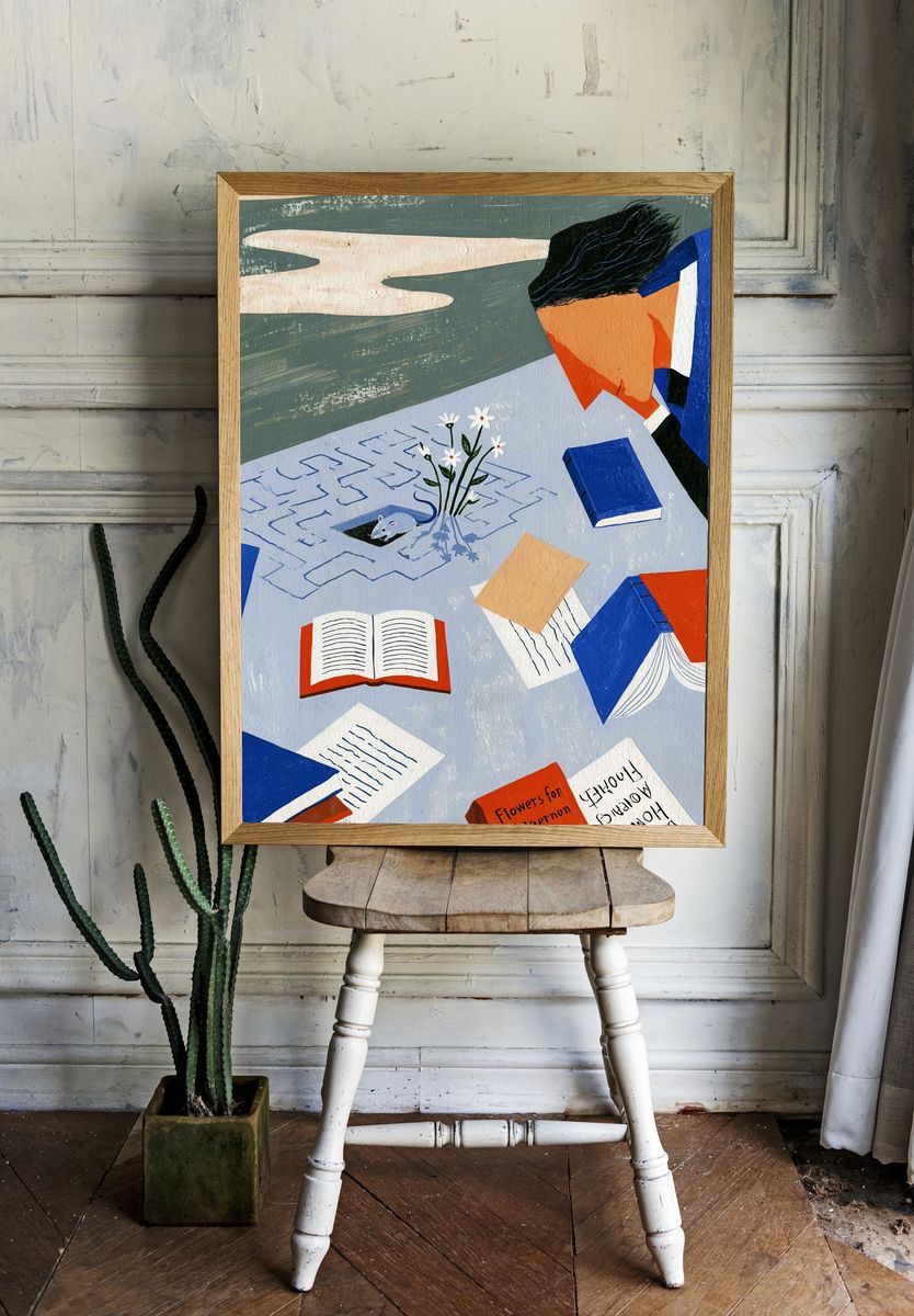 Floating Books Collage Poster. — room view 1
