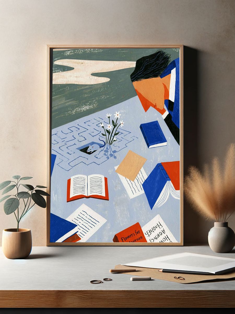 Floating Books Collage Poster. — room view 2