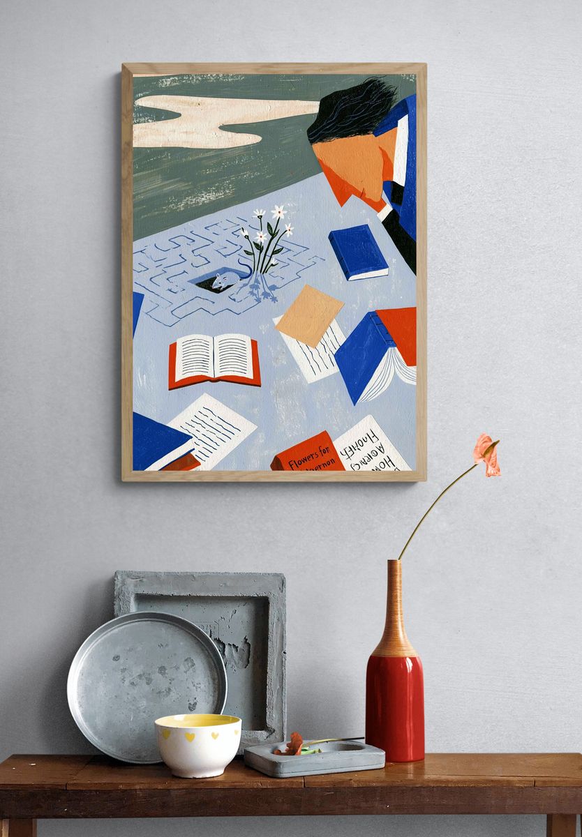 Floating Books Collage Poster. — room view 3