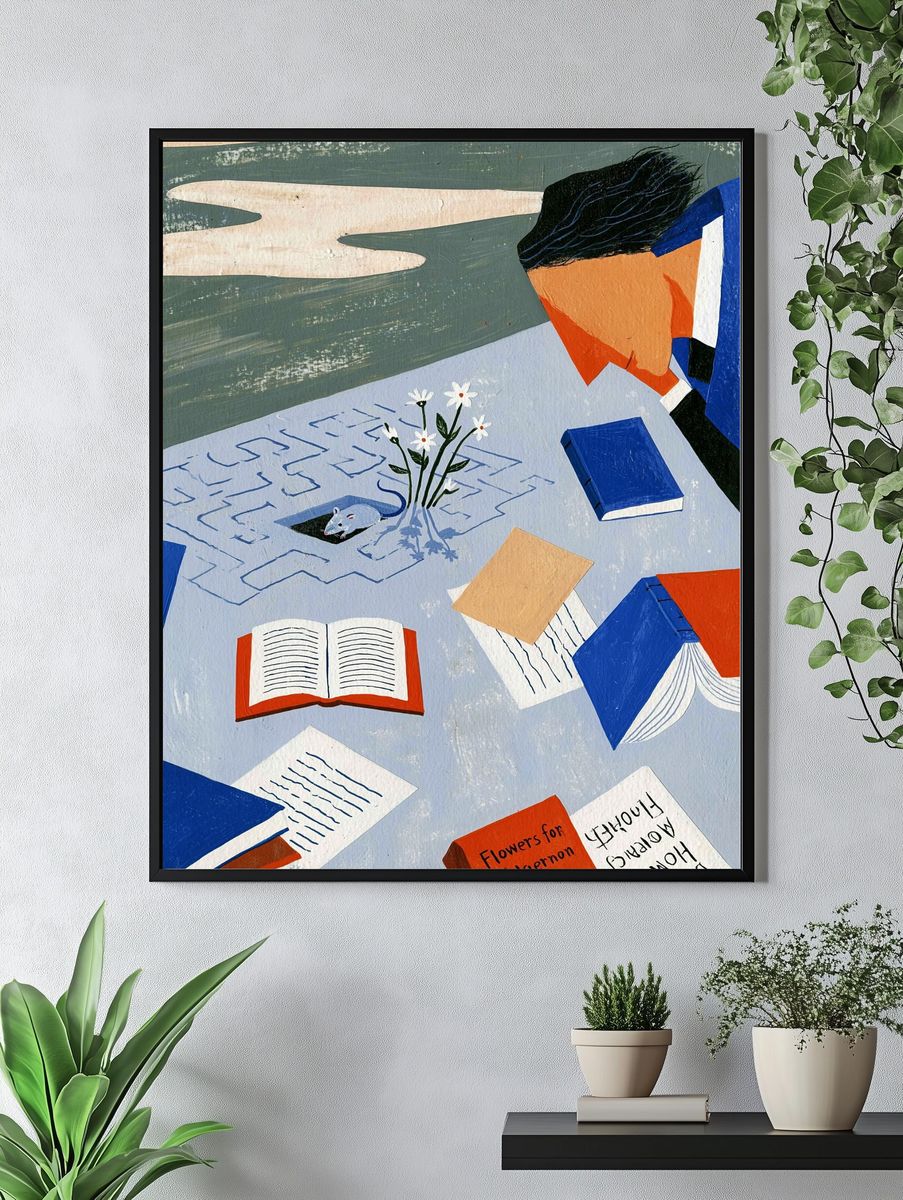 Floating Books Collage Poster. — room view 4