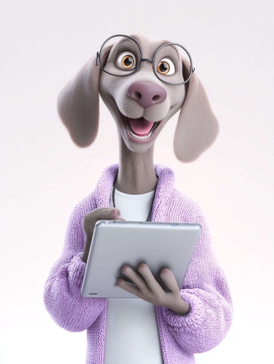 Smiling Dog with Tablet Illustration Poster. poster — illustration art