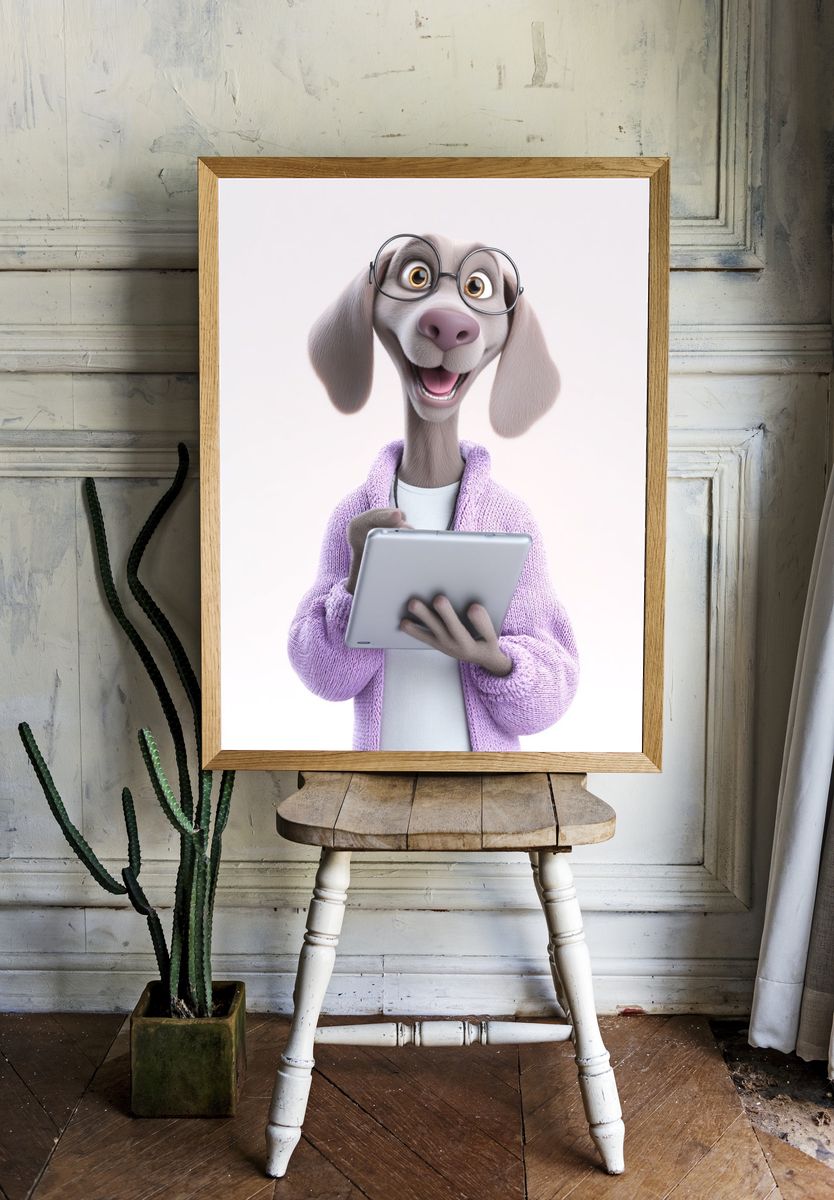 Smiling Dog with Tablet Illustration Poster. room preview