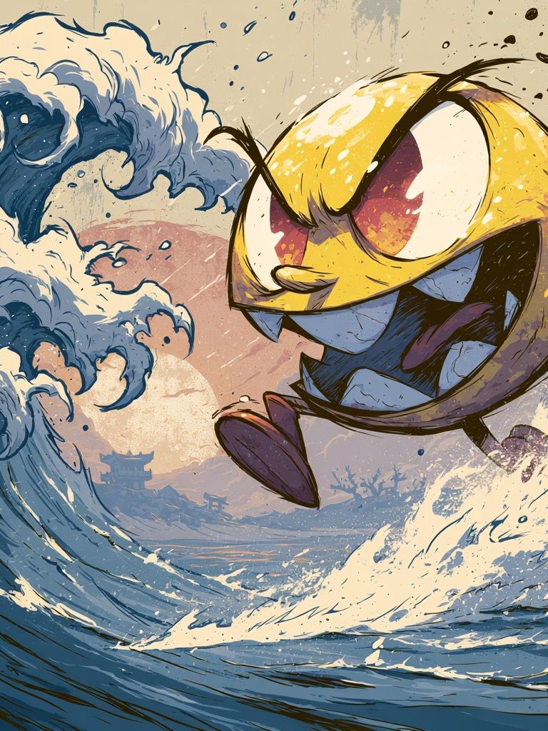 Angry Wave Cartoon Poster.