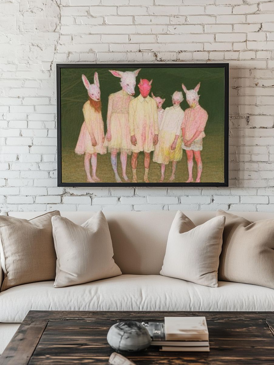 Rabbit Mask Group Illustration Poster. — room view 1