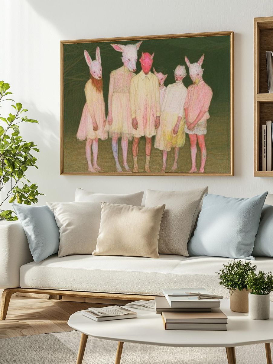 Rabbit Mask Group Illustration Poster. — room view 2