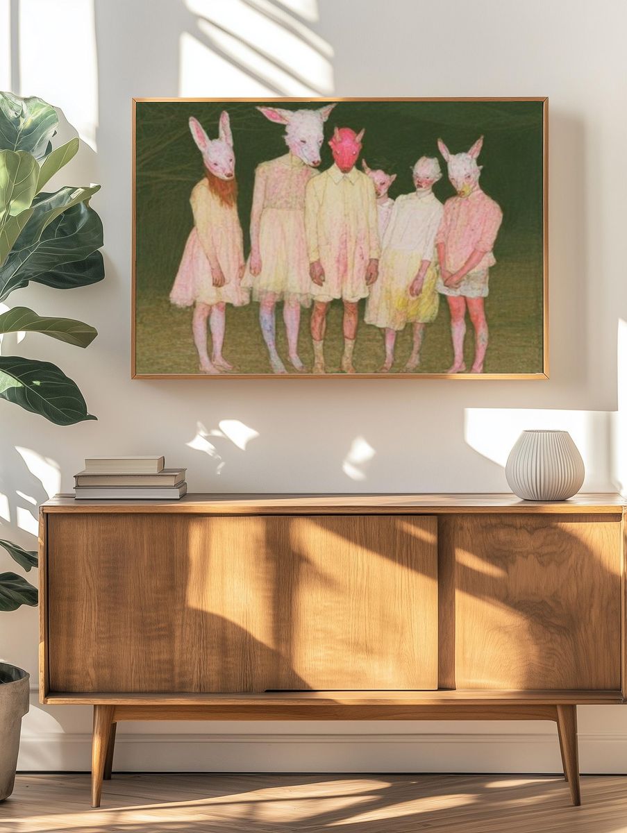 Rabbit Mask Group Illustration Poster. — room view 3