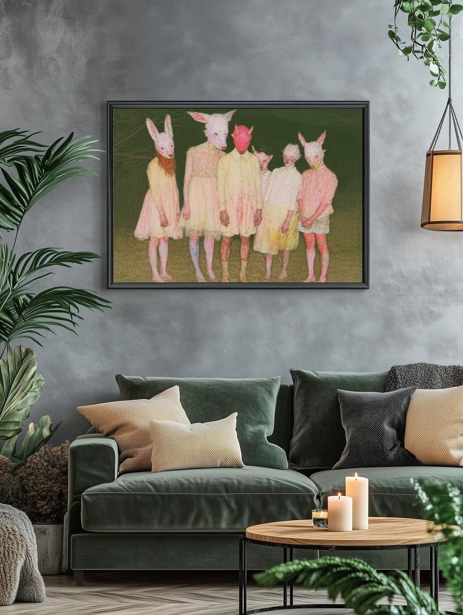 Rabbit Mask Group Illustration Poster. — room view 4