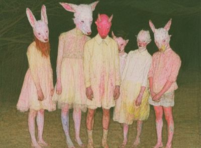 Rabbit Mask Group Illustration Poster. poster