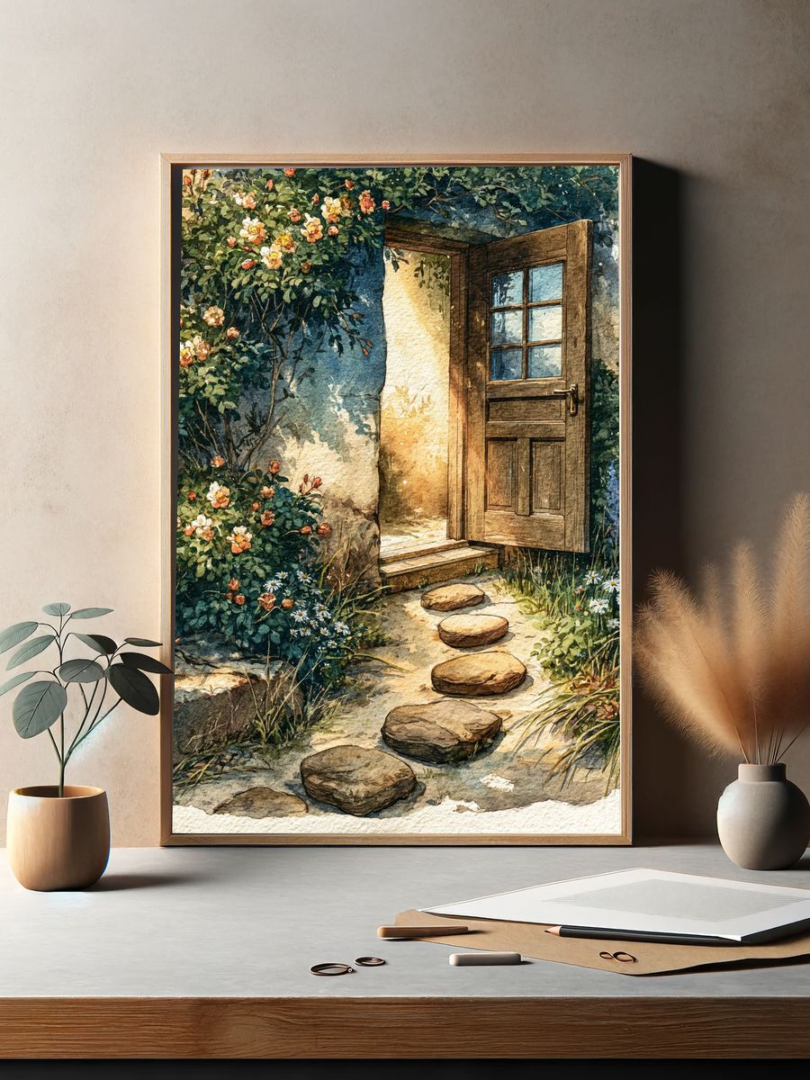 Garden Door Watercolor Poster. — room view 2