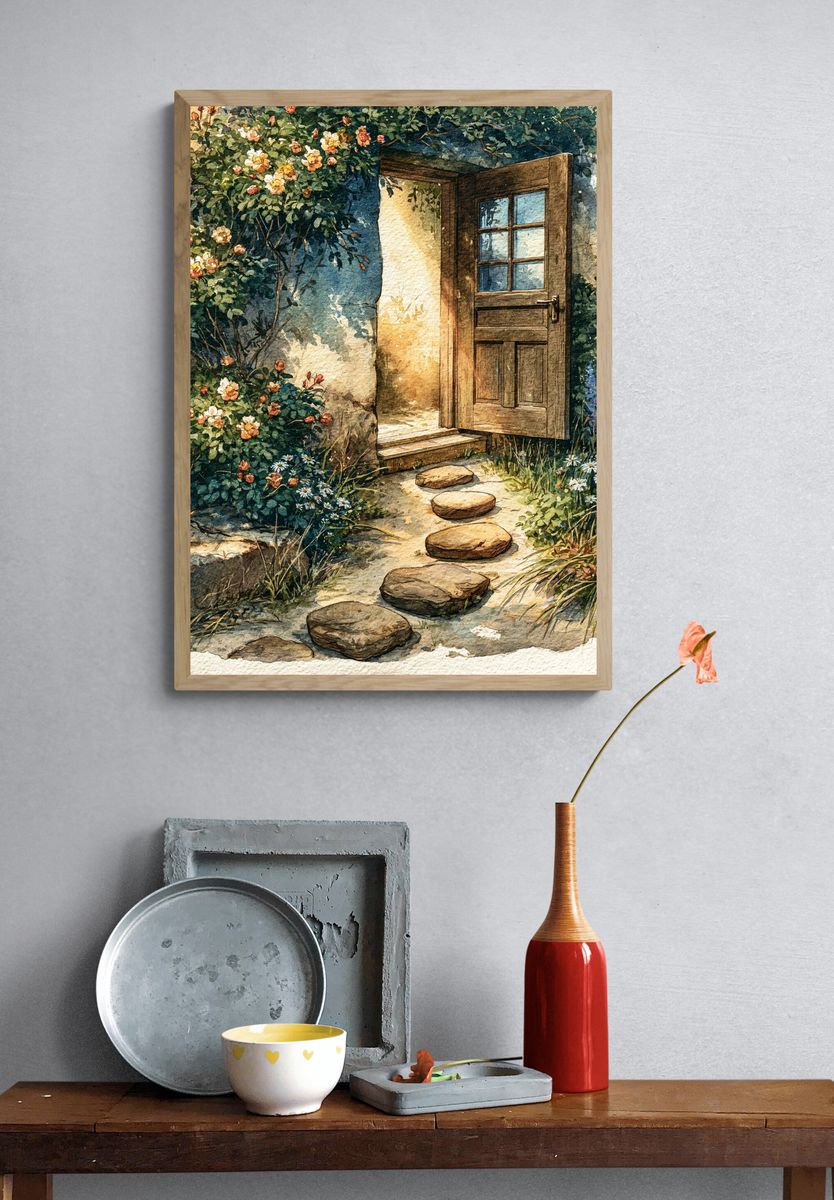 Garden Door Watercolor Poster. — room view 3