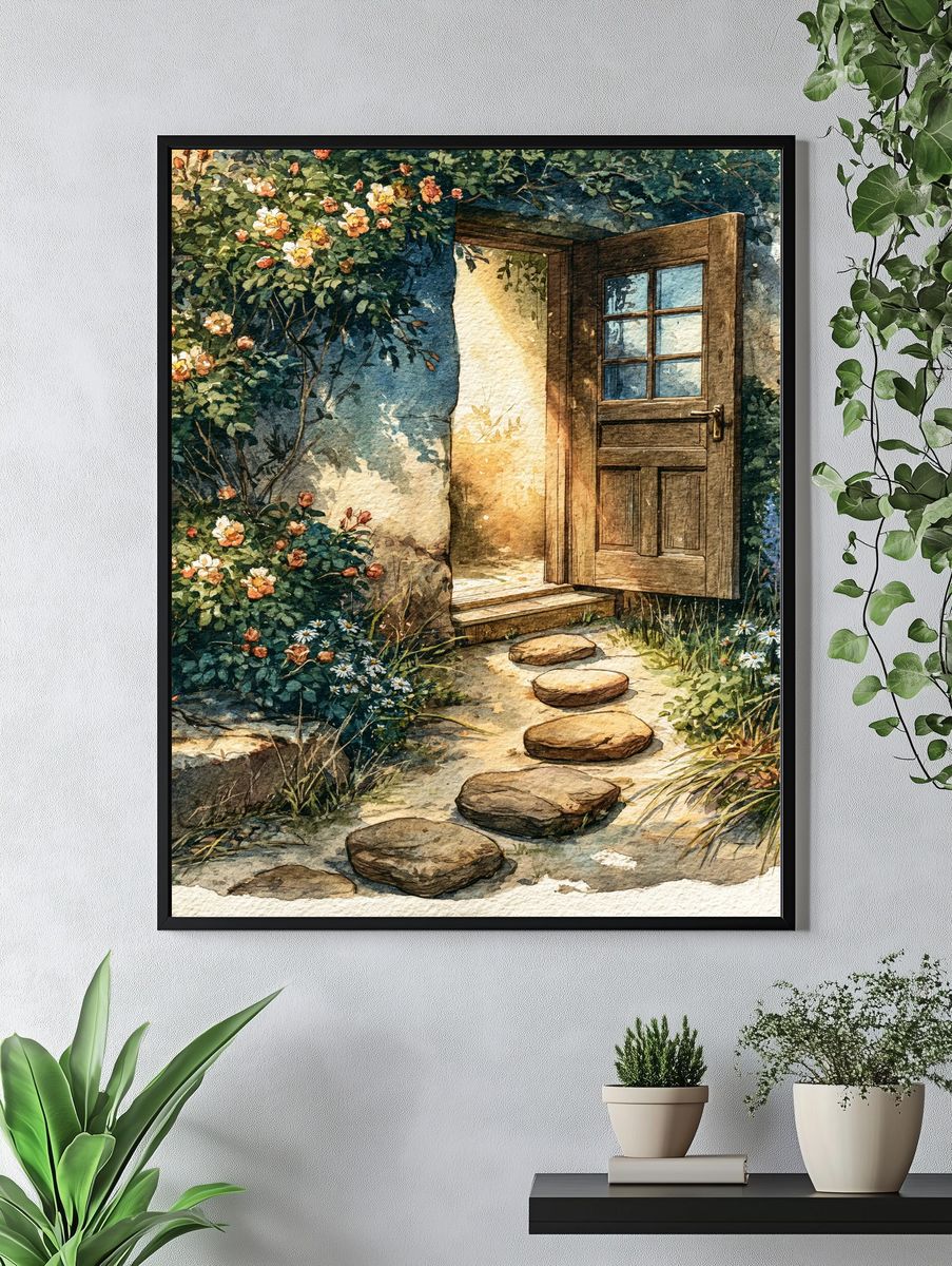 Garden Door Watercolor Poster. — room view 4