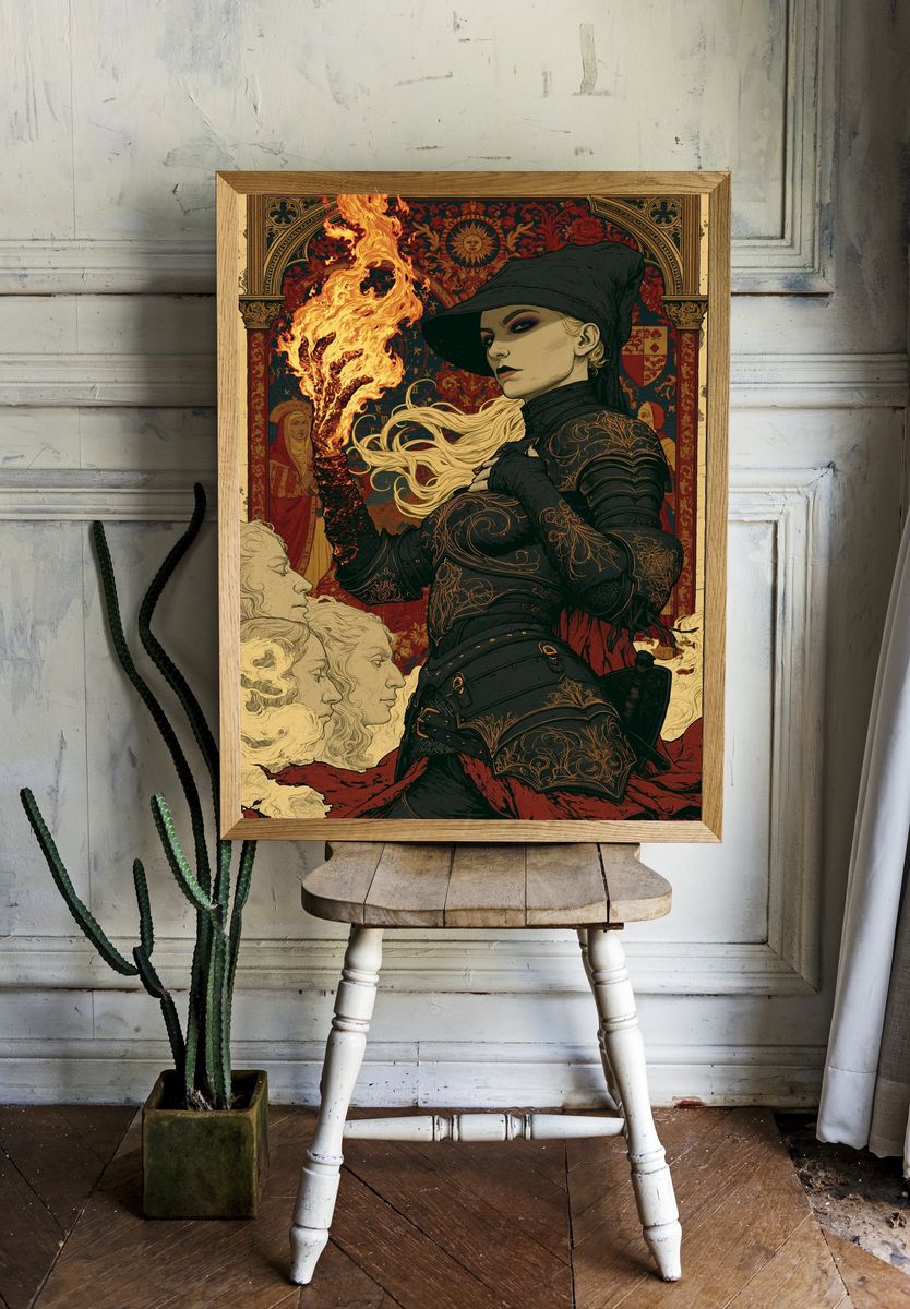 Arcane Fire Sorceress Illustration Poster. — room view 1