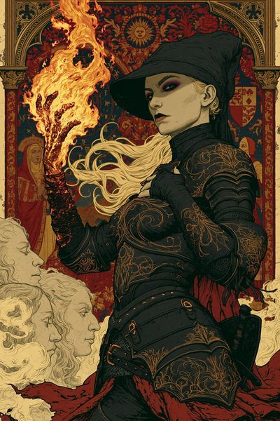 Arcane Fire Sorceress Illustration Poster. poster