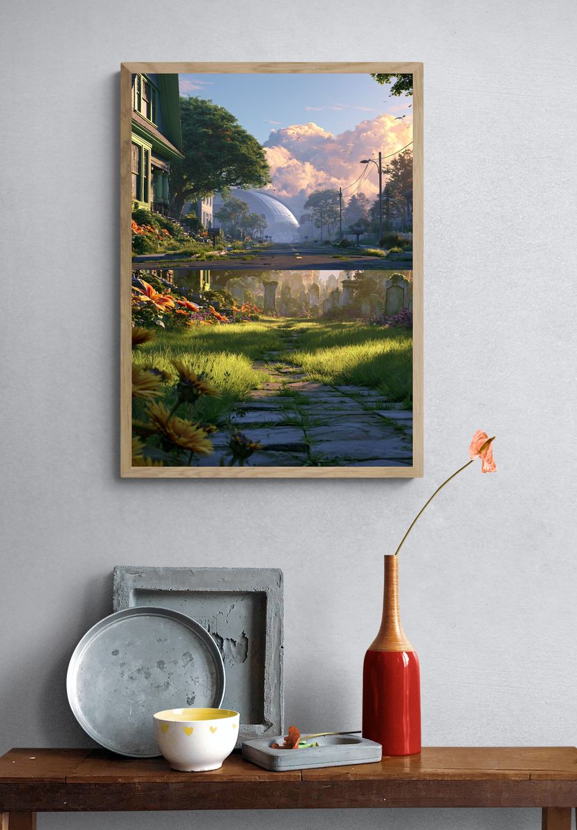 Dreamy Suburban Streetscape Print. — room view 3