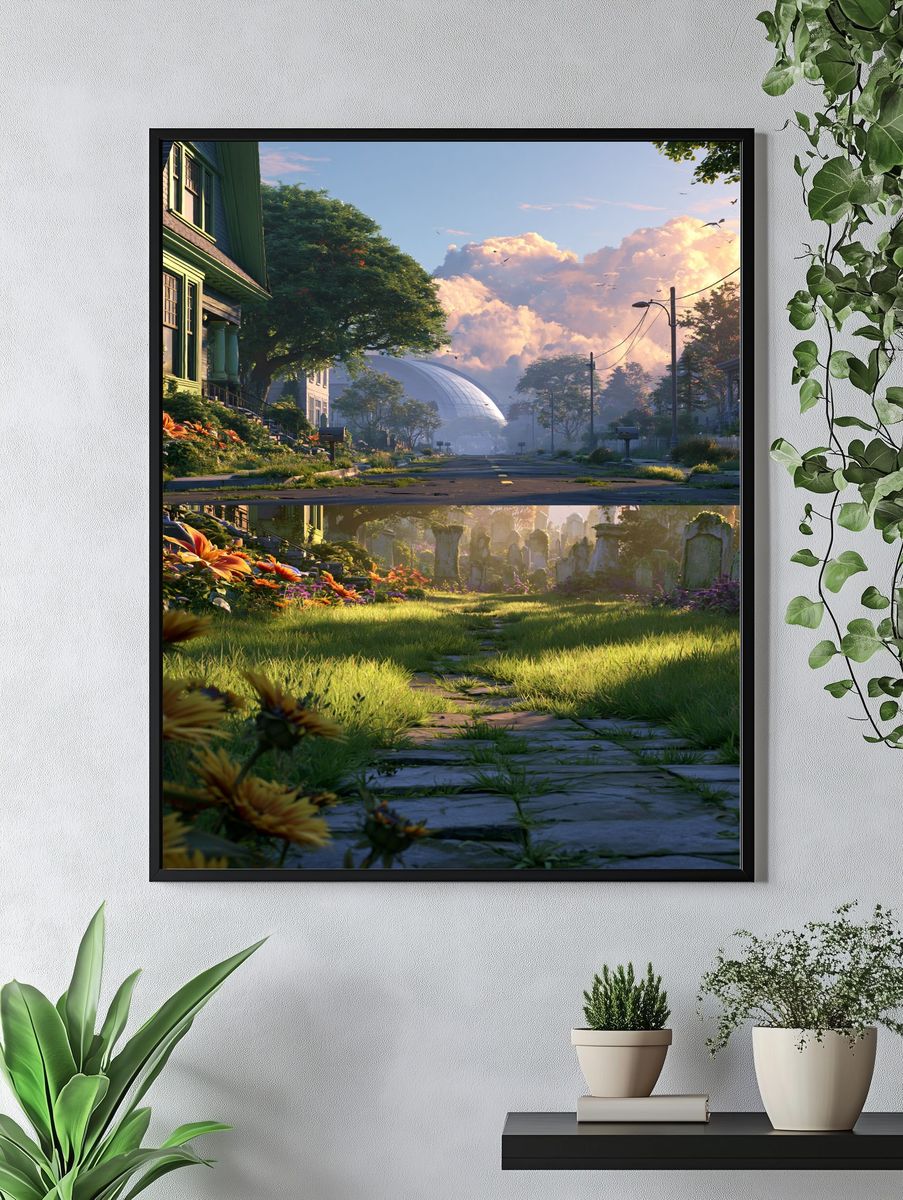 Dreamy Suburban Streetscape Print. — room view 4