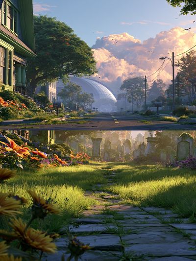 Dreamy Suburban Streetscape Print. poster