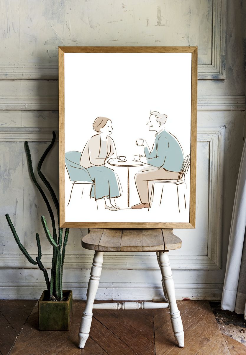 Couple Tea Time Illustration Poster. — room view 1