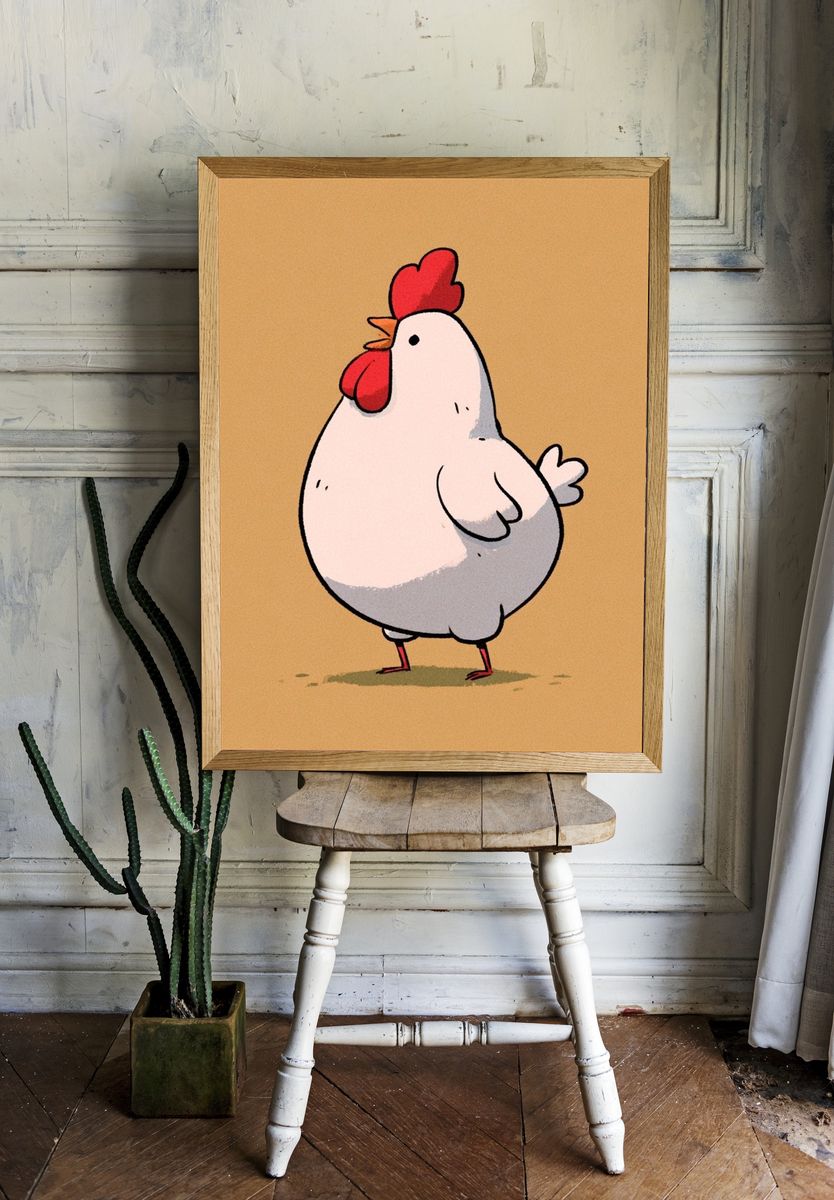 Cute Chicken Cartoon Print. — room view 1