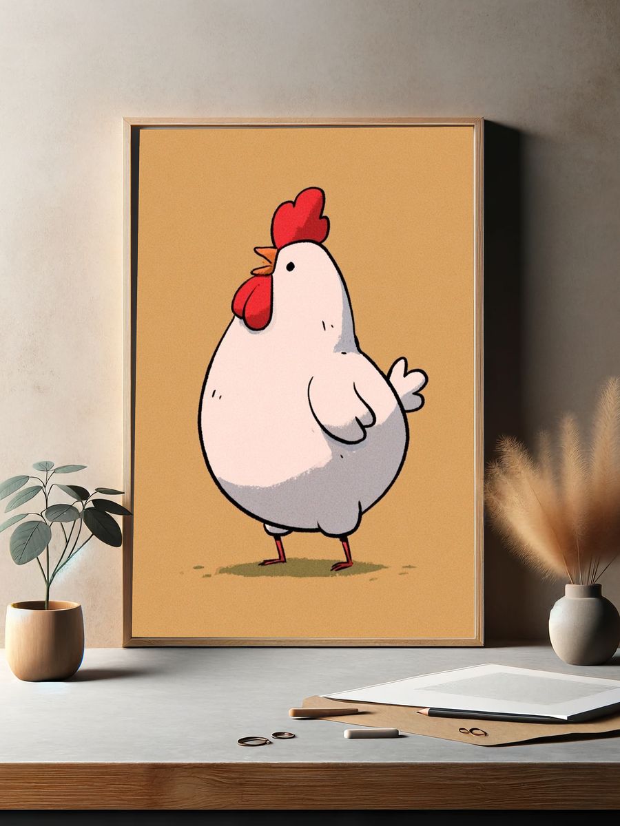 Cute Chicken Cartoon Print. — room view 2