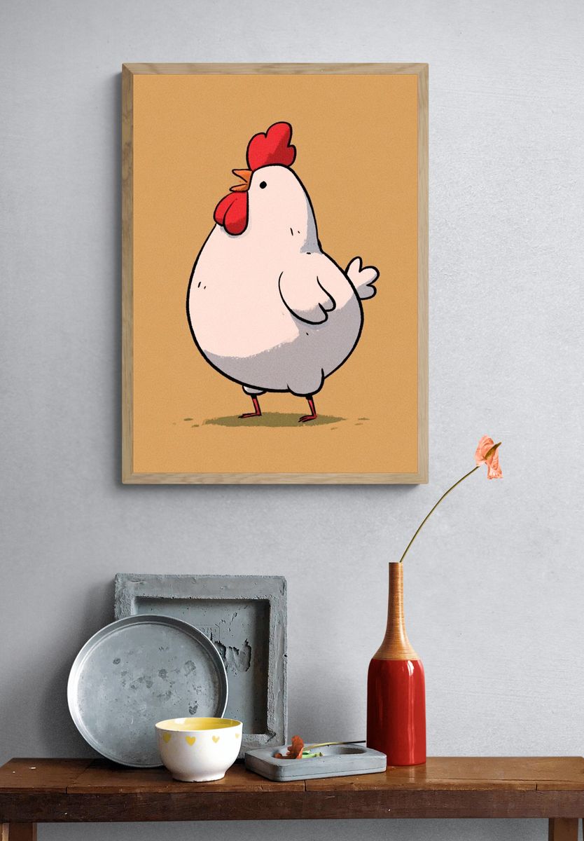 Cute Chicken Cartoon Print. — room view 3