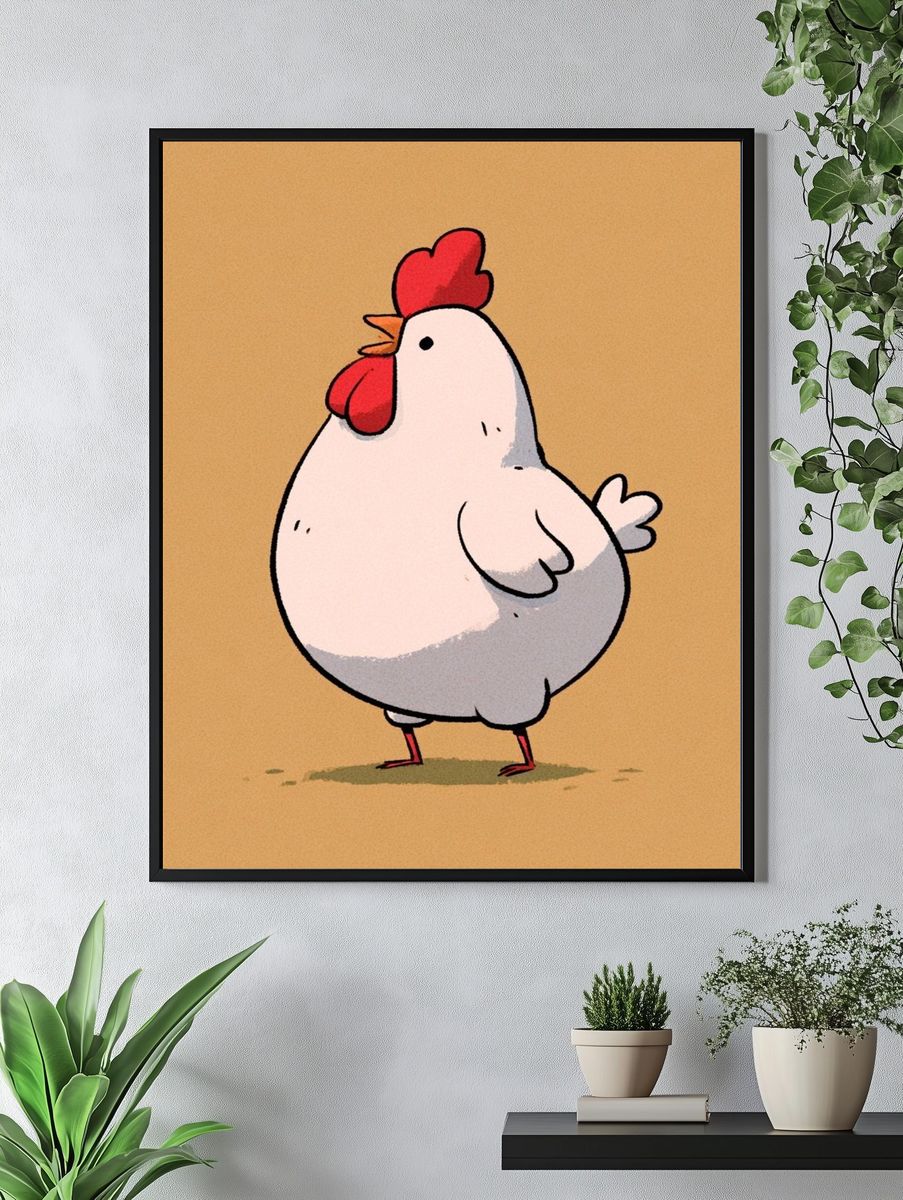 Cute Chicken Cartoon Print. — room view 4
