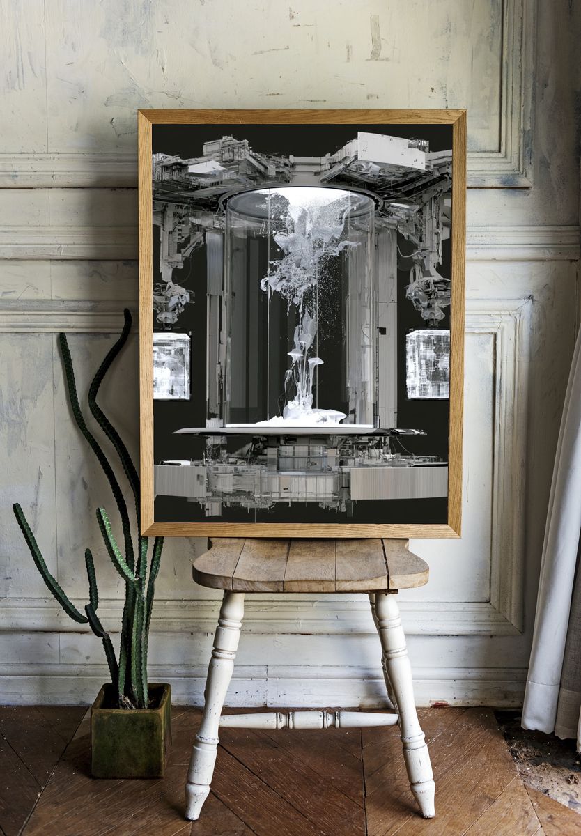 Futuristic Monochrome Machine Poster. room preview