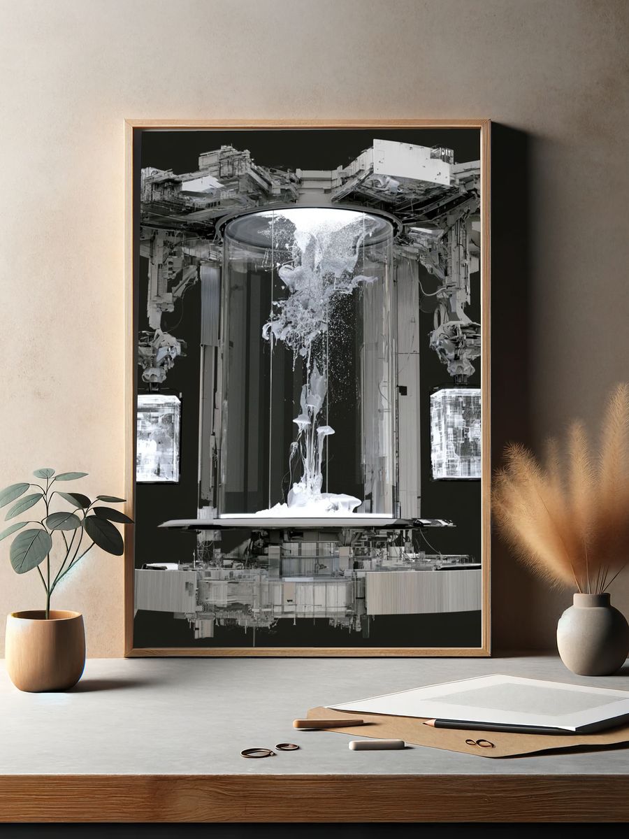 Futuristic Monochrome Machine Poster. — room view 2