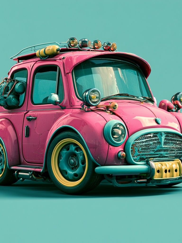Retro Pink Mini Car Poster. poster detail