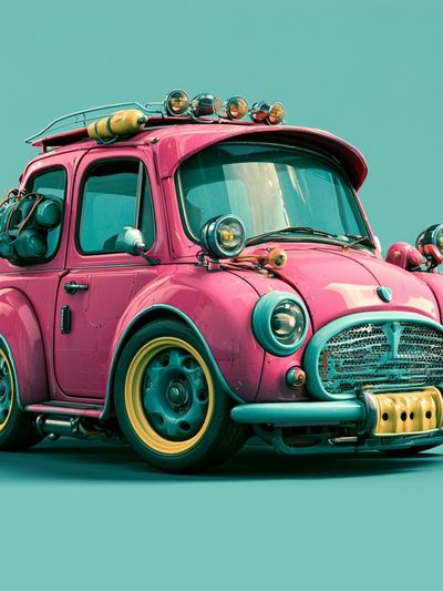 Retro Pink Mini Car Poster. poster print