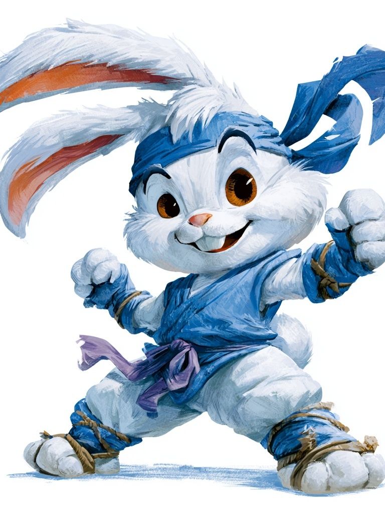 Ninja Bunny Cartoon Print. poster — illustration art