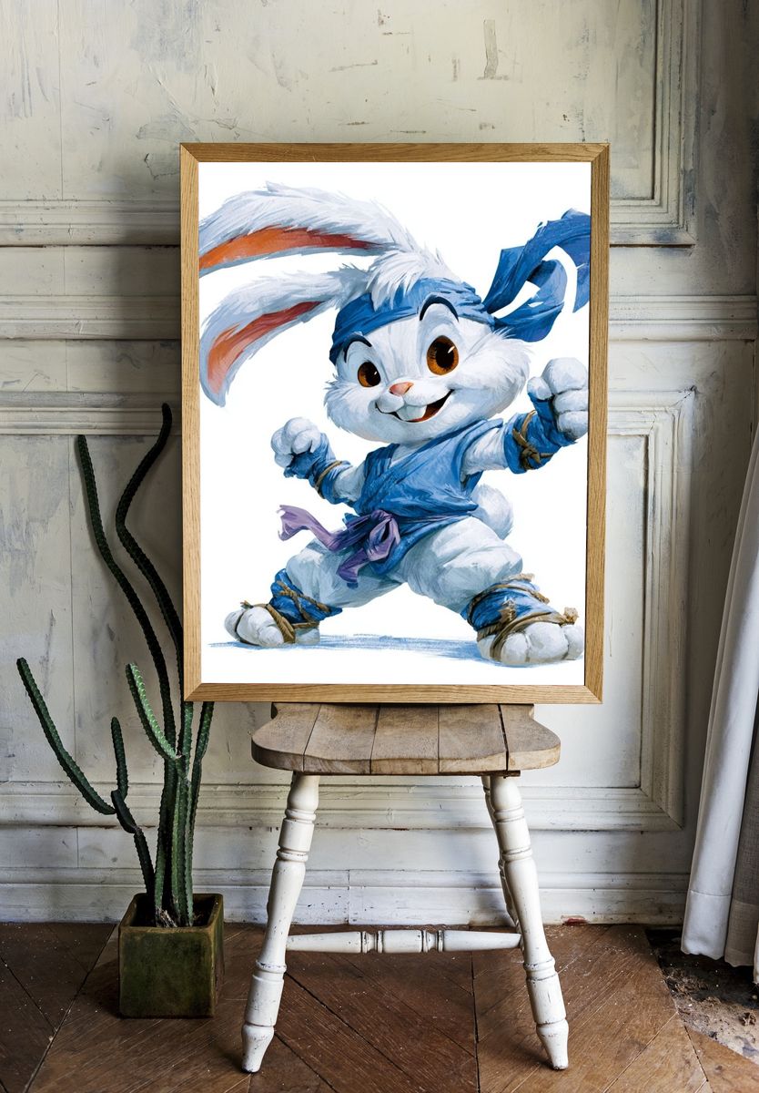 Ninja Bunny Cartoon Print. room preview