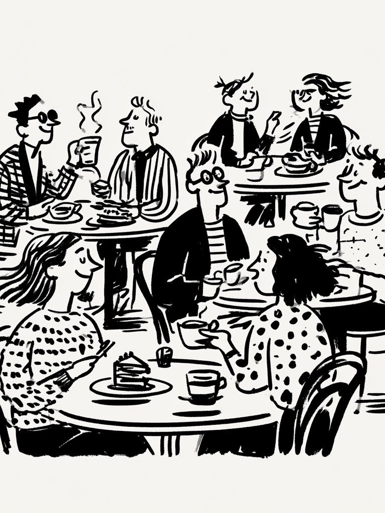 Cafe Conversation Line Art Poster. poster detail