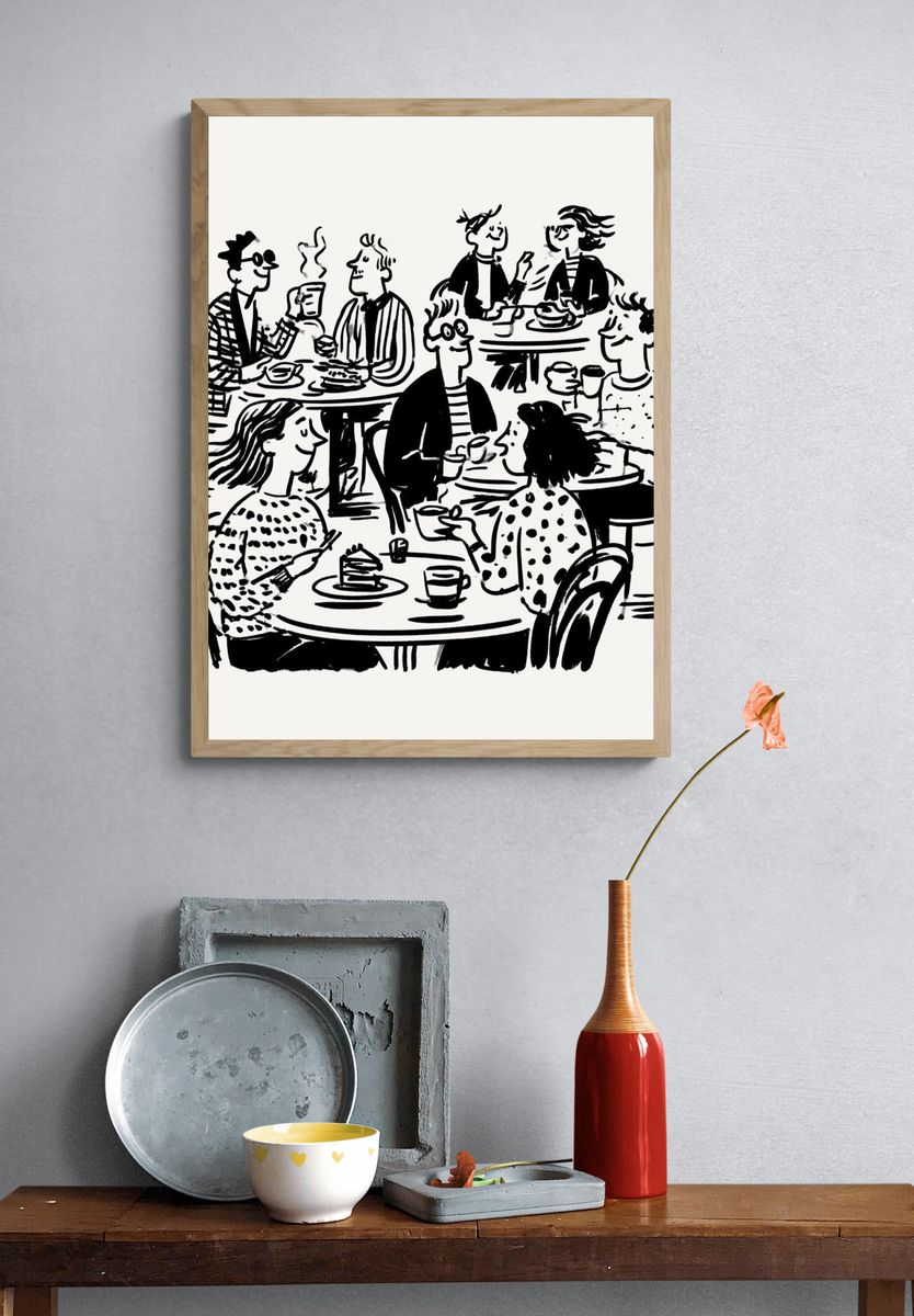 Cafe Conversation Line Art Poster. — room view 3