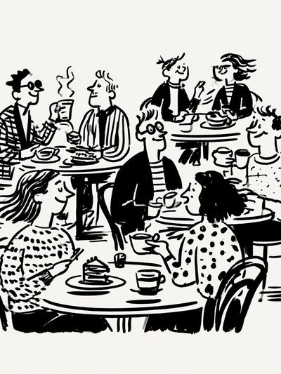Cafe Conversation Line Art Poster.