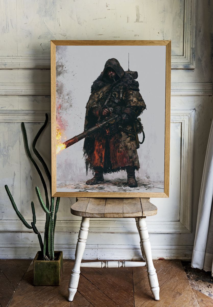 Flame-Wielding Warrior Illustration Poster. room preview