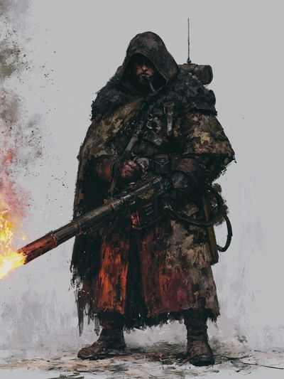 Flame-Wielding Warrior Illustration Poster.