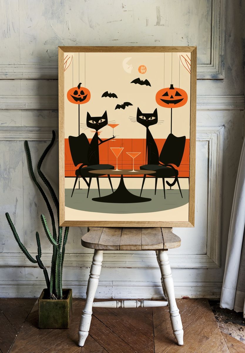 Halloween Cats Illustration Poster. — room view 1