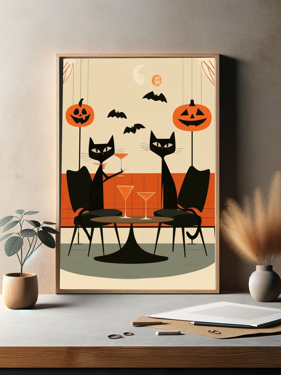 Halloween Cats Illustration Poster. — room view 2