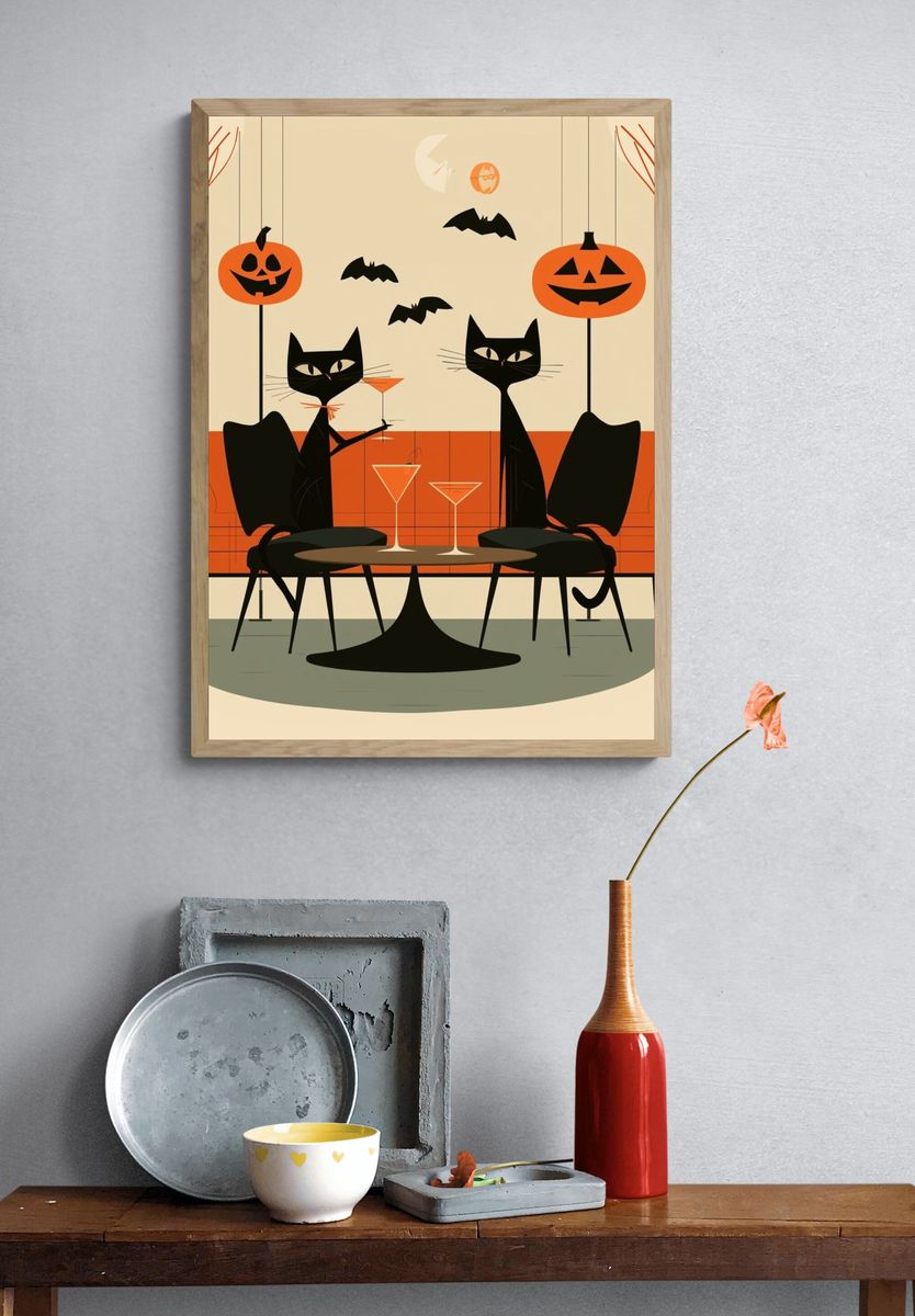 Halloween Cats Illustration Poster. — room view 3