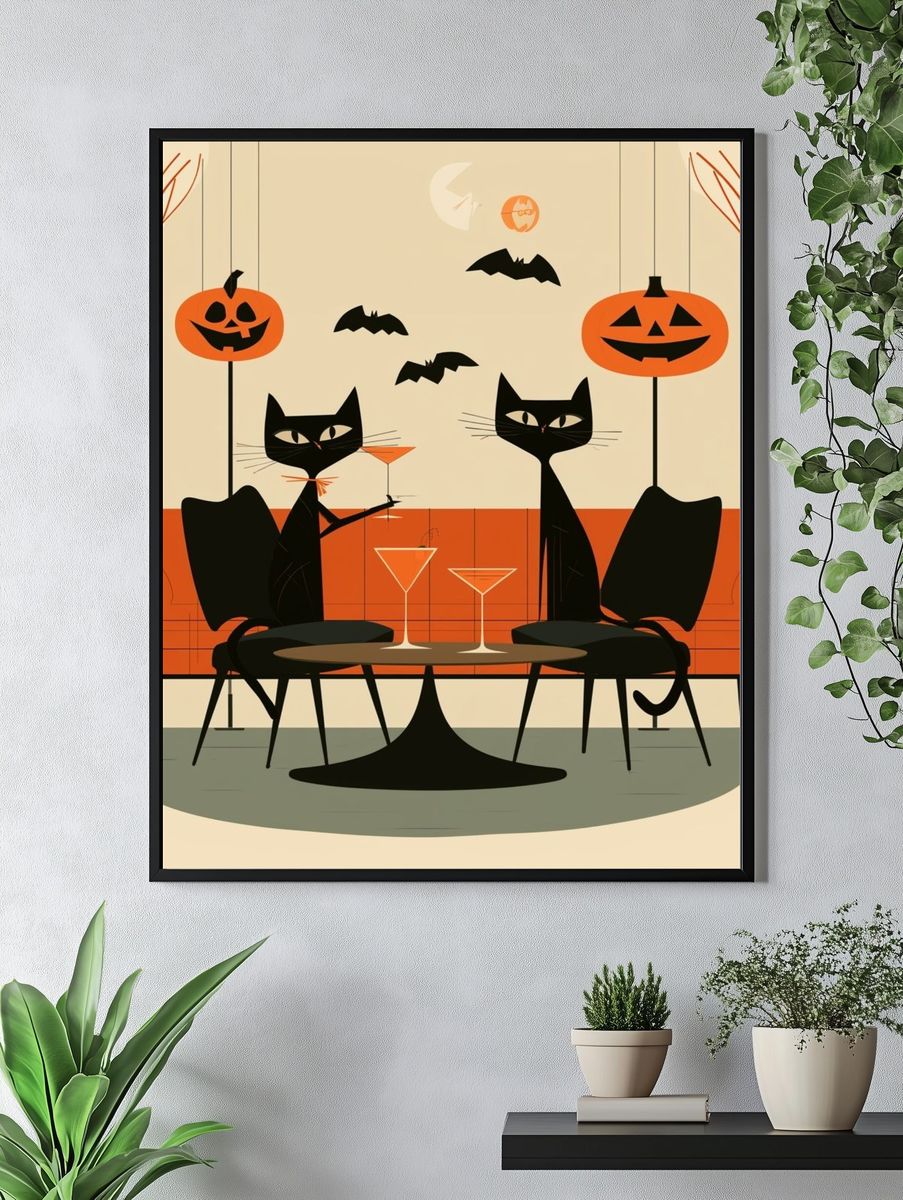 Halloween Cats Illustration Poster. — room view 4