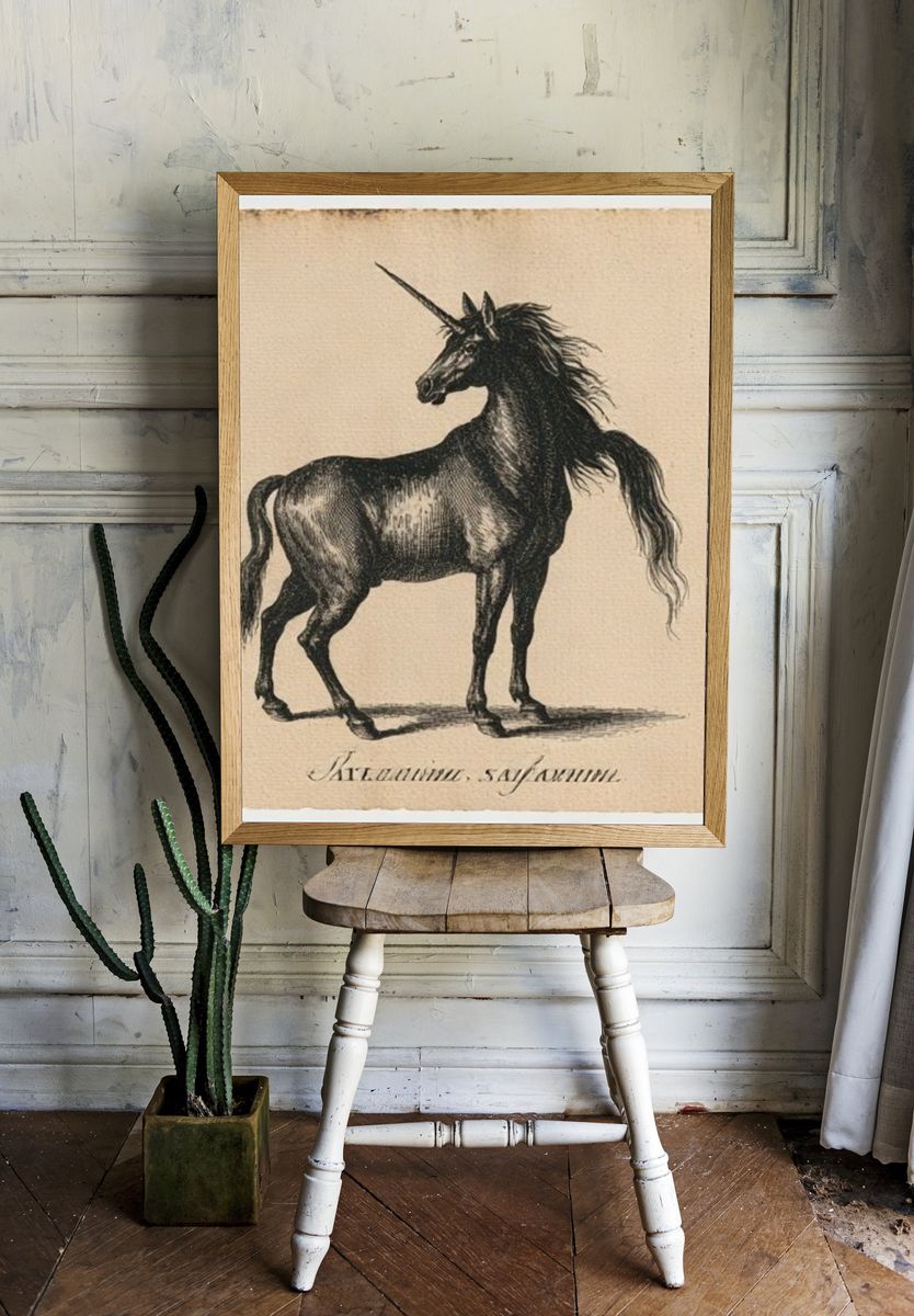 Unicorn Vintage Illustration Poster. — room view 1