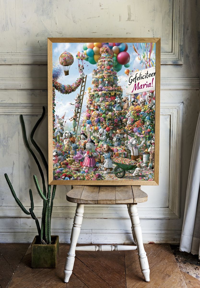 Floral Puppy Celebration Poster. room preview
