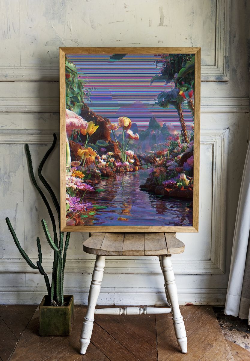 Surreal Floral River Digital-Art Poster room preview