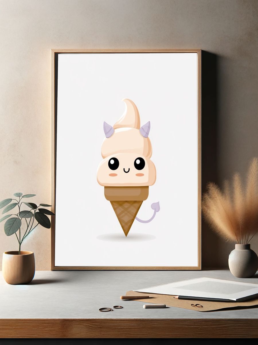 Cute Devil Ice Cream Cartoon Poster. — room view 2