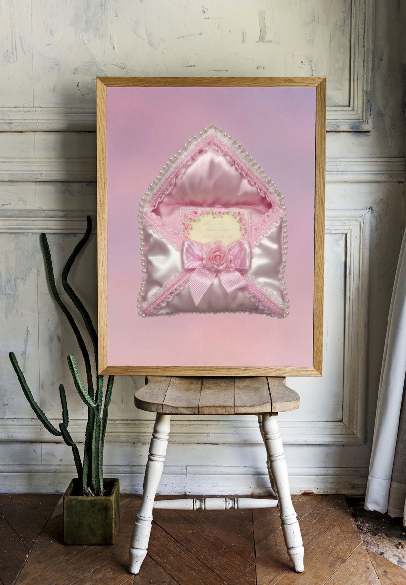 Pink Satin Envelope Illustration Print. — room view 1
