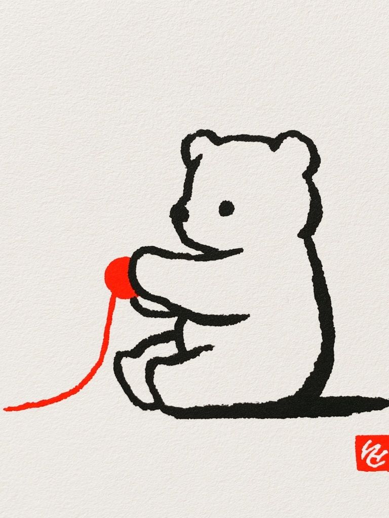 Bear with Red Balloon Print. poster — illustration art