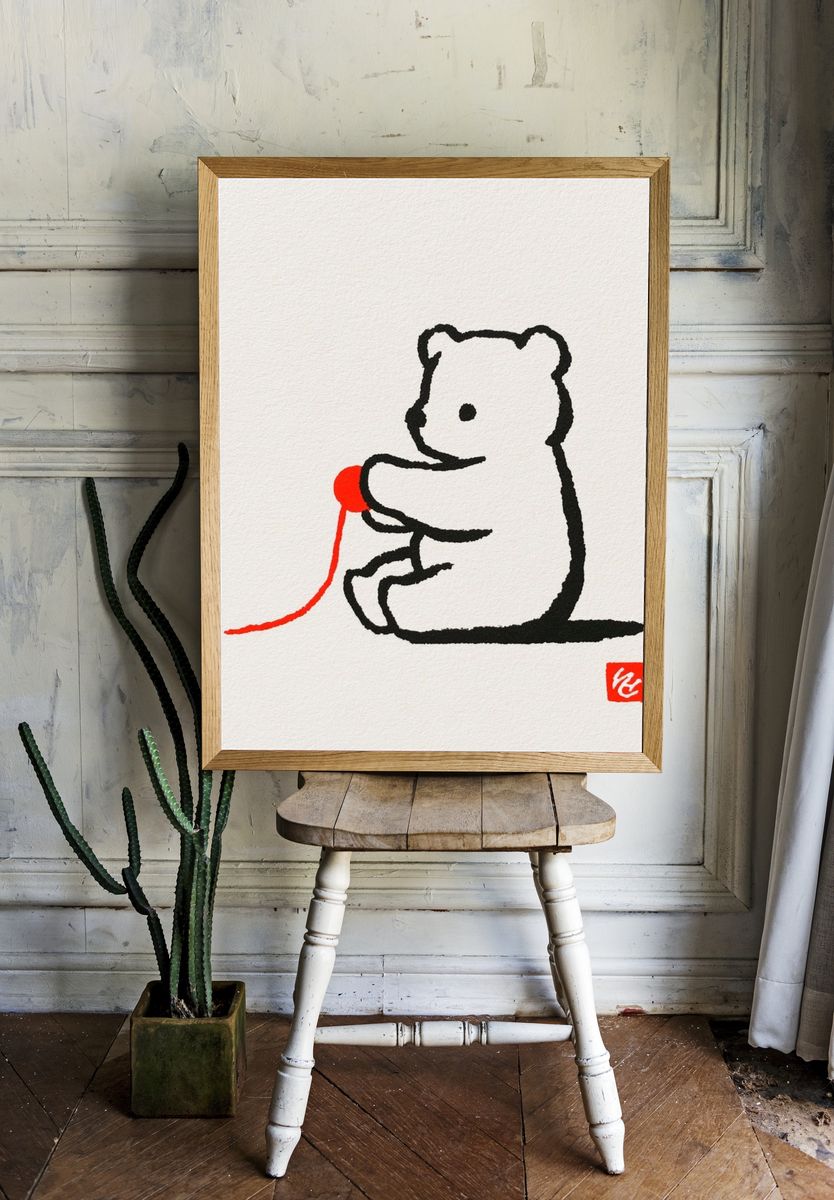 Bear with Red Balloon Print. — room view 1